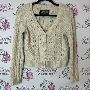 American Eagle Outfitters Women's Beige Cable Knit Cardigan button up white